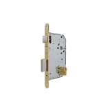 Cerradura de embutir antipánico para puertas de madera  2030A, cilindro TE5, con dispositivo de seguridad antitarjeta, frente redondeado, entrada de 70mm, acabado hierro latonado