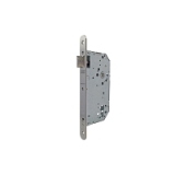 Cerradura gama institucional 2039F de nueca pasante para puertas de portal cortafuego, frente redondeado, picaporte reversible, sin cilindro, entrada de 50mm, acabado acero inoxidable