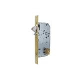 Cerradura para puertas de madera 2038 para puertas correderas con gancho, cilindro europerfil TE5, entrada de 70mm, acabado hierro latonado