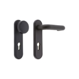 Juego de manilla y pomo fijo serie Monobloc cortafuego. Compatible con cerraduras serie CF60. Bocallave 72 mm. Cuadradillo 9 mm. Negro.