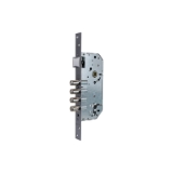 Cerradura de seguridad monopunto R200B de 4 bulones de cierre y picaporte, sin cilindro, entrada de 50mm, escudo E700L, acabado acero inoxidable, embalaje visual