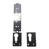 Accesorio Serie Lite y Quick. Soporte para instalacion de cilindro por el lado del dispositivo antipánico para puertas de apertura a derecha, en acabado negro.