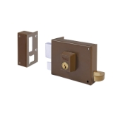 Cerradura de sobreponer de un punto de cierre 125 con palanca y picaporte, cilindro forjado, entrada de 70mm, caja de 140mm, mano izquierda, acabado hierro pintado