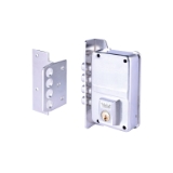 Cerradura de sobreponer de un punto de cierre 8-0 con cuatro bulones, cilindro forjado, entrada de 40mm, caja de 70mm, mano izquierda, acabado hierro niquelado