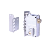 Cerradura de sobreponer de un punto de cierre 8 con tres bulones y picaporte, cilindro forjado, entrada de 40mm, caja de 70mm, mano izquierda, acabado hierro niquelado