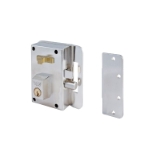 Cerradura de alta seguridad de sobreponer de un punto de cierre 10 con palanca y picaporte, cilindro de perfil forjado, mano derecha, acabado hierro niquelado