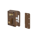 Cerradura de alta seguridad de sobreponer de un punto de cierre 10 con palanca y picaporte, cilindro de perfil forjado, mano derecha, acabado hierro pintado