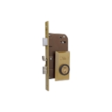 Cerradura de embutir antipalanca 48N con palanca y gancho antipalanqueta, cilindro redondo de 28mm de diámetro, picaporte reversible, entrada de 50mm, caja de 80mm, acabado hierro latonado