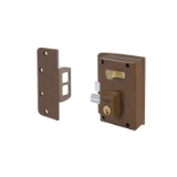 Cerradura de alta seguridad de sobreponer de un punto de cierre 10 con palanca y picaporte, cilindro de perfil forjado, mano izquierda, acabado hierro pintado