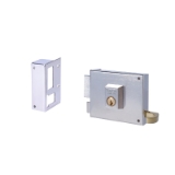 Cerradura de sobreponer de un punto de cierre 125 con palanca y picaporte, cilindroforjado, entrada de 40mm, caja de 80mm, mano izquierda, acabado hierro niquelado