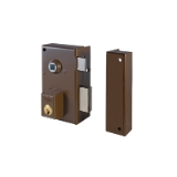 Cerradura de sobreponer de un punto de cierre 56-B con palanca, picaporte y nueca para manilla, cilindro redondo de 25mm de diámetro, entrada de 35mm, caja de 60mm, mano derecha, acabado hierro pintado