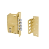 Cerradura de sobreponer de un punto de cierre 8-0 con cuatro bulones, cilindro forjado, entrada de 40mm, caja de 70mm, mano derecha, acabado latón mate