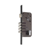 Cerradura de embutir de un punto de cierre 8912 con palanca de 4 bulones y picaporte reversible, cilindro YL6 de 70mm, entrada de 50mm, caja de 80mm, escudo M3, acabado negro