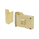 Cerradura de sobreponer de un punto de cierre 7-0 con cuatro bulones, cilindro YL6, entrada de 60mm, caja de 120mm, mano izquierda, acabado latón mate