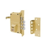 Cerradura de sobreponer de un punto de cierre 8 con tres bulones y picaporte, cilindro YL6, entrada de 40mm, caja de 70mm, mano derecha, acabado latón mate