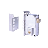 Cerradura de sobreponer de un punto de cierre 8 con tres bulones y picaporte, cilindro YL6, entrada de 40mm, caja de 70mm, mano izquierda, acabado hierro niquelado