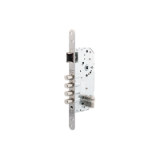 Cerradura de seguridad monopunto R201B de 4 bulones de cierre y picaporte, cilindro T60 de 60mm, frente redondeado, entrada de 50mm, escudo E700L, acabado acero inoxidable