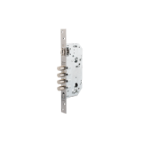 Cerradura de seguridad monopunto R201B de 4 bulones de cierre y rodillo para puertas de vaivén, sin cilindro, entrada de 50mm, escudo E700L, acabado acero inoxidable