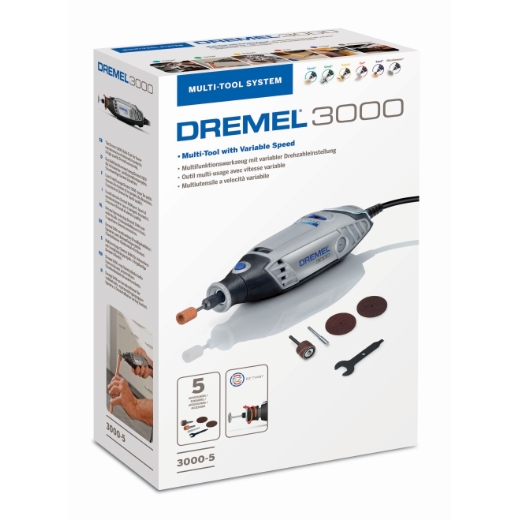 Embalaje de la Dremel 3000 que incluye 5 accesorios