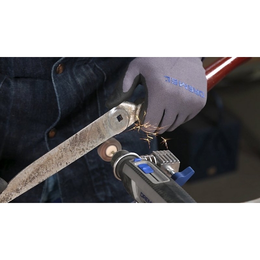 Afilador de cuchillas de jardín con accesorio multiherramienta Dremel Rueda de solapa 9,5 mm 502