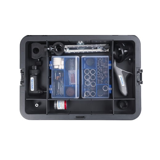 A top view of 4250 kit in a black Dremel box on a white background.