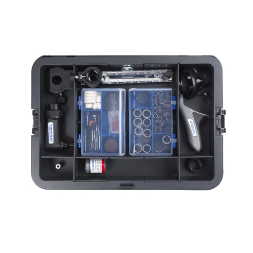 A top view of 4250 kit in a black Dremel box on a white background.