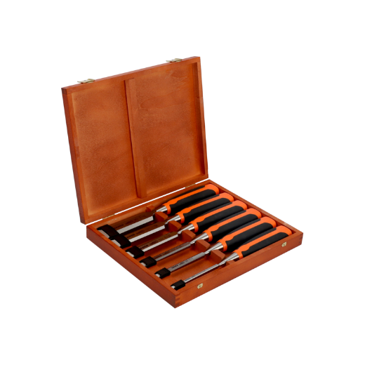 Stechbeitelsatz mit gummiertem Griff 6–26 mm – 6-teilig/Holzkiste